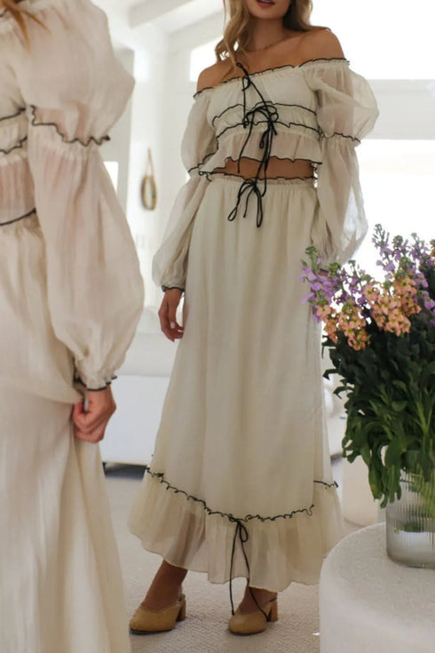 'Loomistry' Off-Shoulder Top and Skirt Set - Celes Fashion